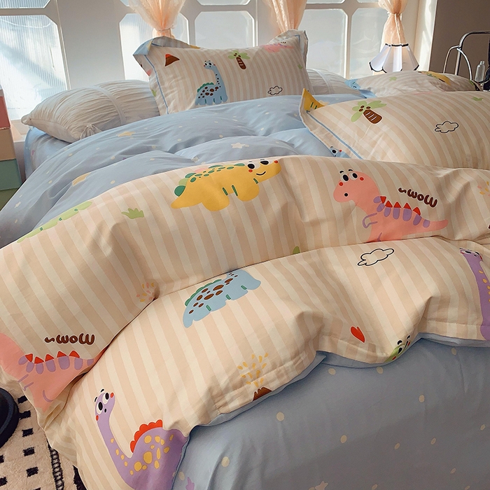 91家纺网 家纺一手货源 找家纺 2025新款亲肤舒适小清新全棉四件套小号标准都有 多彩恐龙