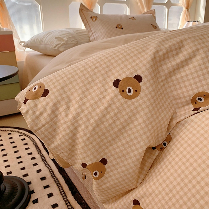 91家纺网 家纺一手货源 找家纺 2025新款亲肤舒适小清新全棉四件套小号标准都有 小浣熊咖