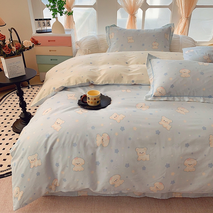 91家纺网 家纺一手货源 找家纺 2025新款亲肤舒适小清新全棉四件套 狗狗精灵