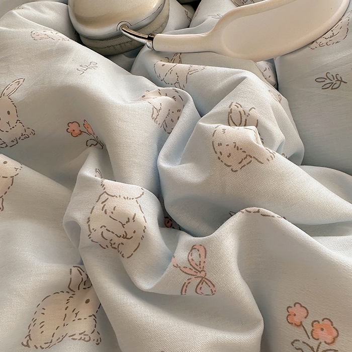 91家纺网 家纺一手货源 找家纺 瑞莱 2025新款全棉韩版花边印花四件套 韩版花仙兔