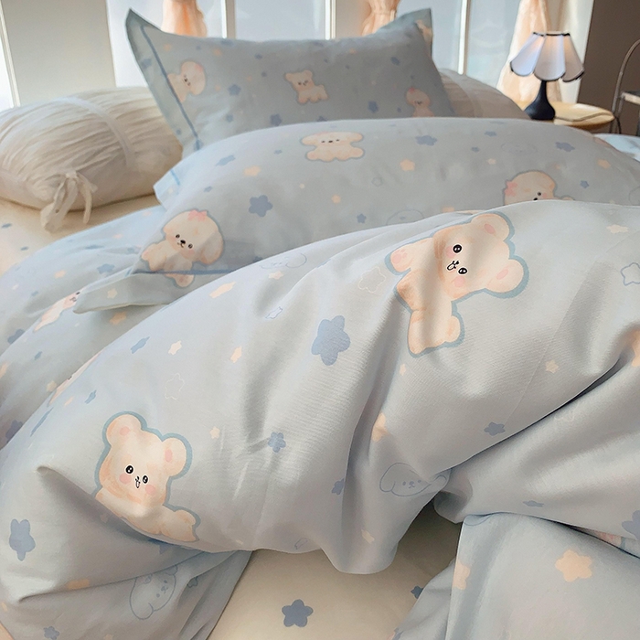 91家纺网 家纺一手货源 找家纺 2025新款亲肤舒适小清新全棉四件套小号标准都有 狗狗精灵