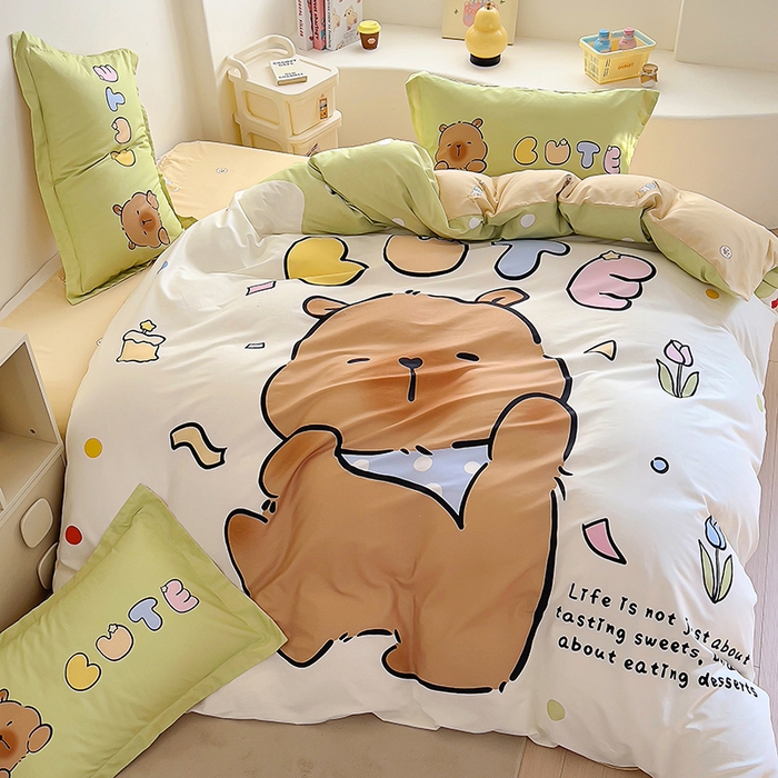 91家纺网 家纺一手货源 找家纺 浩诚 2025新款专版卡皮巴拉纯棉全棉卡通大版四件套-原创水豚卡卡【 提供买家秀 】 水豚巴拉