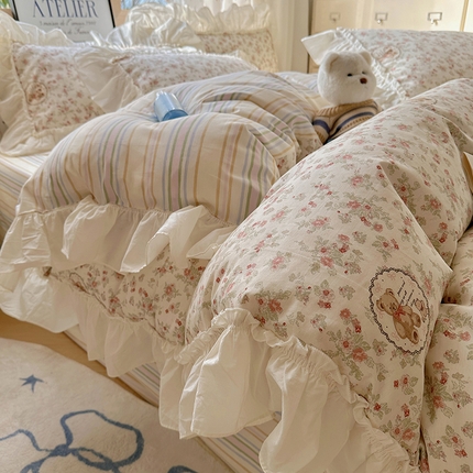 91家纺网 家纺一手货源 找家纺 （总）瑞莱 2025新款全棉韩版花边印花四件套