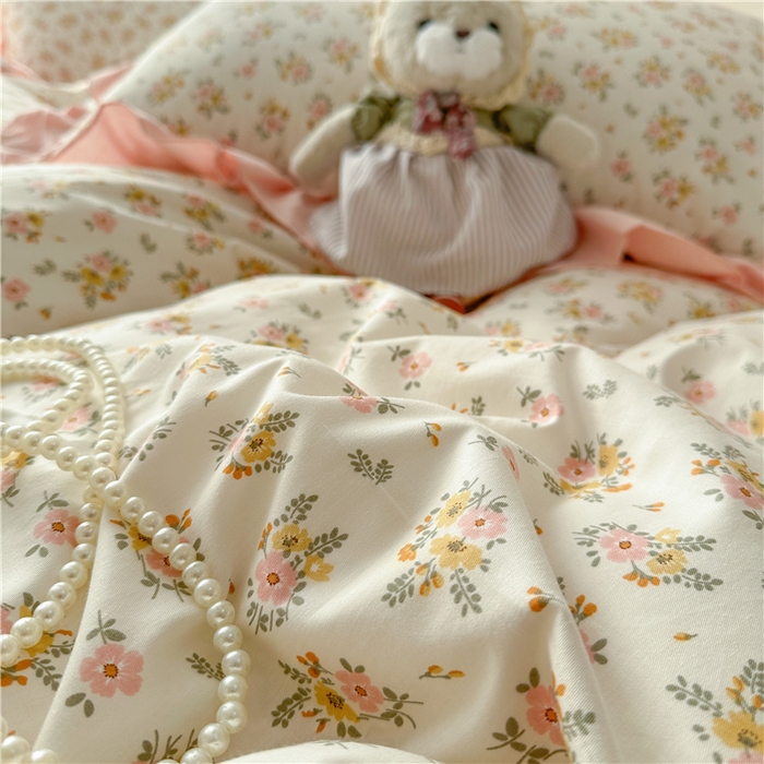 91家纺网 家纺一手货源 找家纺 忘忧草 2025新款全棉小清新床裙四件套 云香