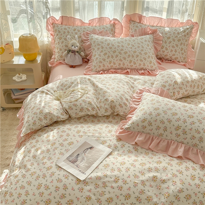 91家纺网 家纺一手货源 找家纺 忘忧草 2025新款全棉小清新床裙四件套 云香