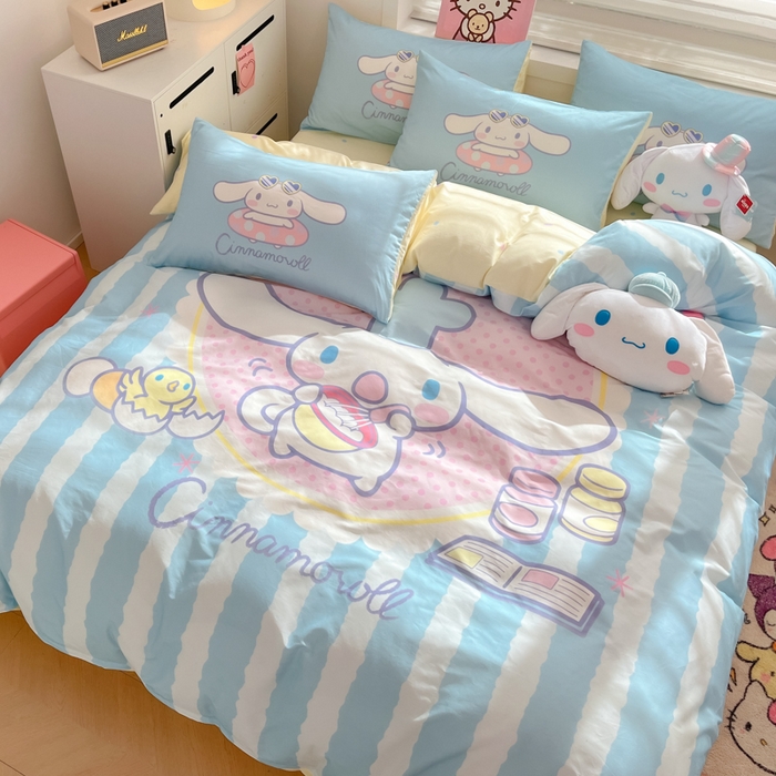 91家纺网 家纺一手货源 找家纺 暮思家居 2025新款正版授权三丽鸥大阪全棉数码印花纯棉四件套（第三批） 大版-竖条大耳狗