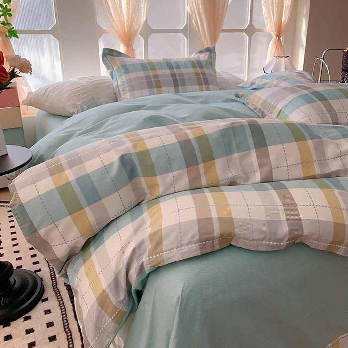 91家纺网 家纺一手货源 找家纺 2025新款亲肤舒适小清新全棉四件套小号标准都有 西格蓝