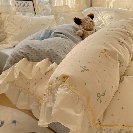 91家纺网 家纺一手货源 找家纺 （总）瑞莱 2025新款全棉韩版花边印花四件套