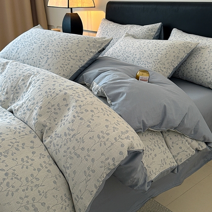 格里芬家纺 2025新款全棉色织水洗三层纱提花纯棉四件套 春树-兰