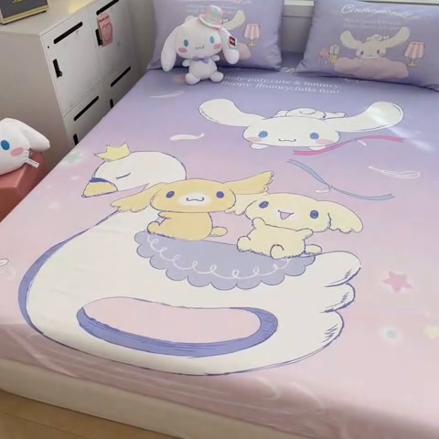 91家纺网 家纺一手货源 找家纺 暮思家居 2025新款正版授权三丽鸥大阪全棉数码印花纯棉单品床笠（第二批） A版-天使大耳狗