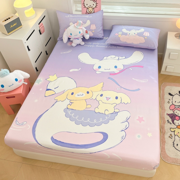 91家纺网 家纺一手货源 找家纺 暮思家居 2025新款正版授权三丽鸥大阪全棉数码印花纯棉单品床笠（第二批） A版-天使大耳狗