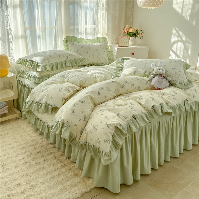 91家纺网 家纺一手货源 找家纺 忘忧草 2025新款全棉小清新床裙四件套 妃子笑