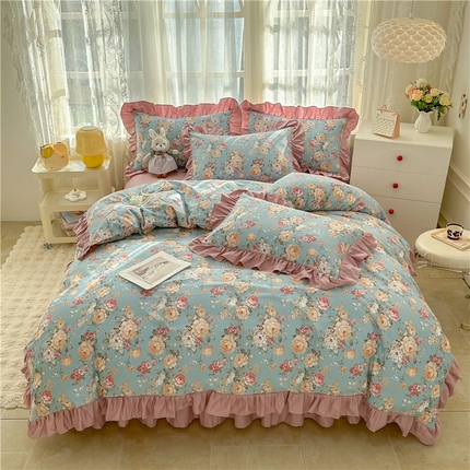 91家纺网 家纺一手货源 找家纺 忘忧草 2025新款全棉小清新床裙四件套 花里梦