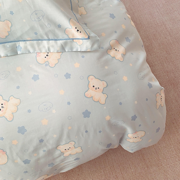 91家纺网 家纺一手货源 找家纺 2025新款亲肤舒适小清新全棉四件套 狗狗精灵