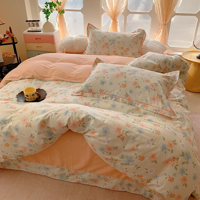 91家纺网 家纺一手货源 找家纺 2025新款亲肤舒适小清新全棉四件套 云瑶飘香