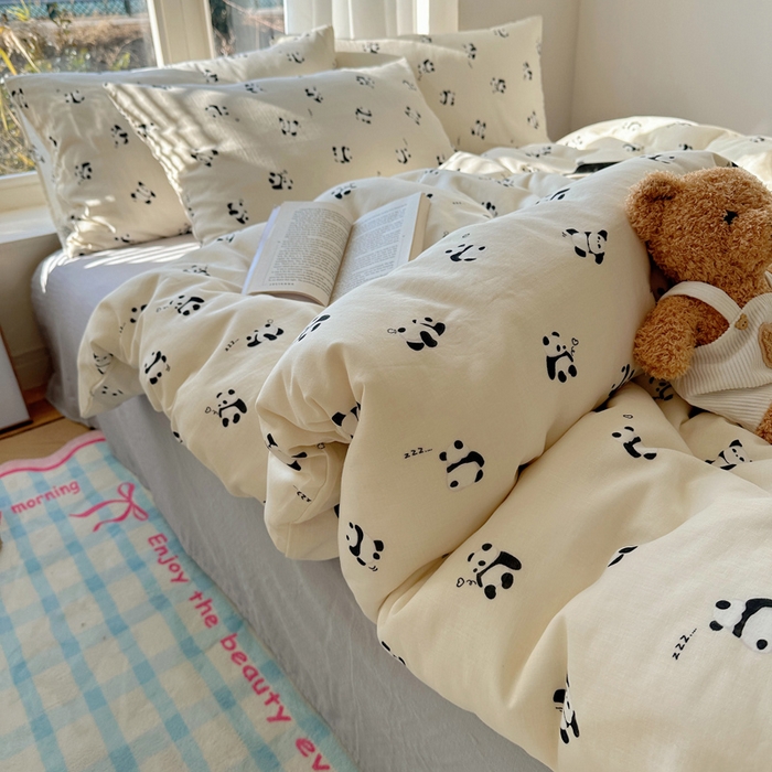 91家纺网 家纺一手货源 找家纺 雅居纺家纺 2025新款全棉双层纱四件套 睡睡熊