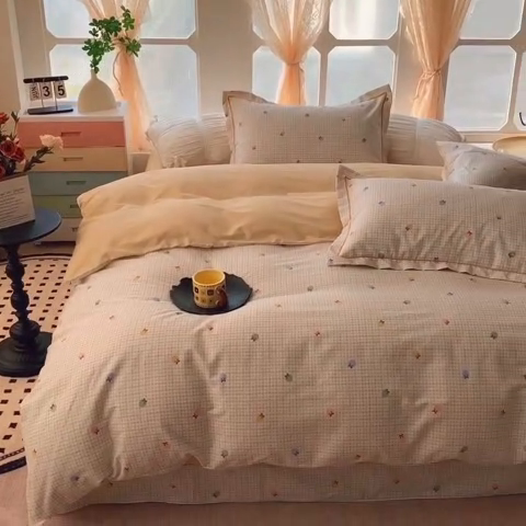 91家纺网 家纺一手货源 找家纺 2025新款亲肤舒适小清新全棉四件套 语曼