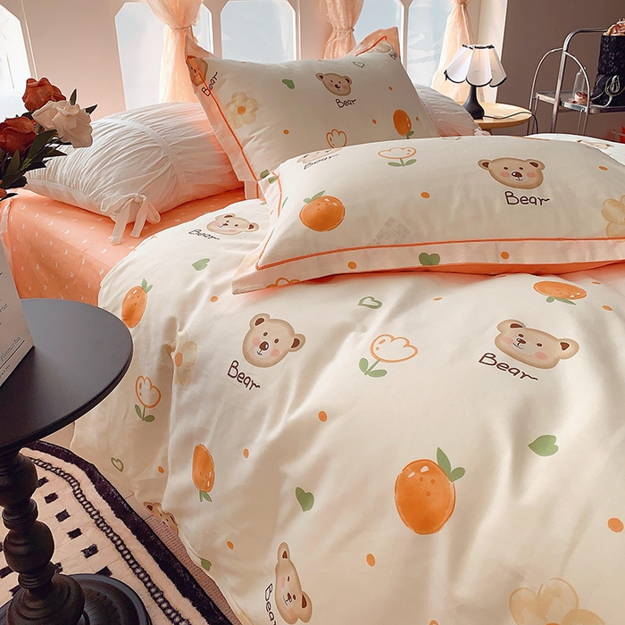 91家纺网 家纺一手货源 找家纺 2025新款亲肤舒适小清新全棉四件套小号标准都有 熊宝乐园