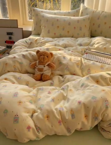 91家纺网 家纺一手货源 找家纺 雅居纺家纺 2025新款全棉双层纱四件套 铅笔屋