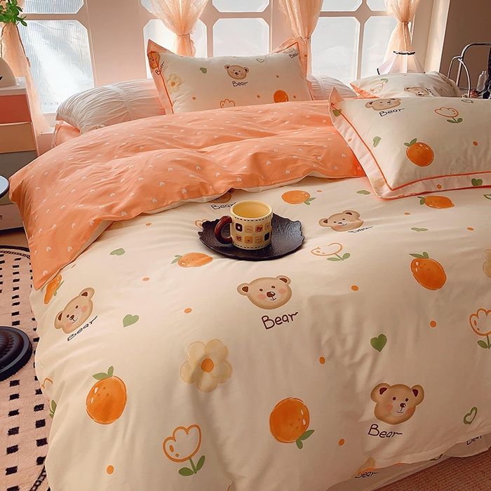 91家纺网 家纺一手货源 找家纺 2025新款亲肤舒适小清新全棉四件套 熊宝乐园