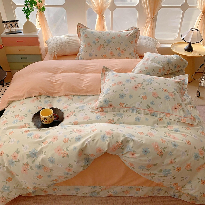 91家纺网 家纺一手货源 找家纺 2025新款亲肤舒适小清新全棉四件套 云瑶飘香