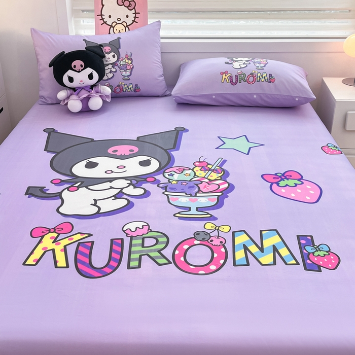 91家纺网 家纺一手货源 找家纺 暮思家居 2025新款正版授权三丽鸥大阪全棉数码印花纯棉单品床笠（第二批） A版-草莓库洛米