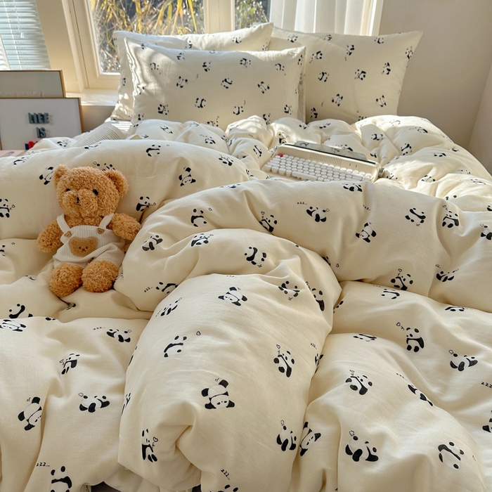 91家纺网 家纺一手货源 找家纺 雅居纺家纺 2025新款全棉双层纱四件套 睡睡熊