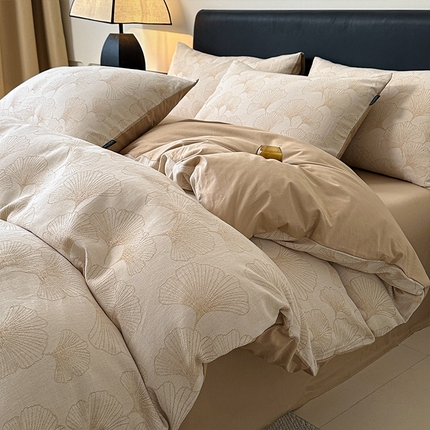 格里芬家纺 2025新款全棉色织水洗三层纱提花纯棉四件套 茶色山野-咖