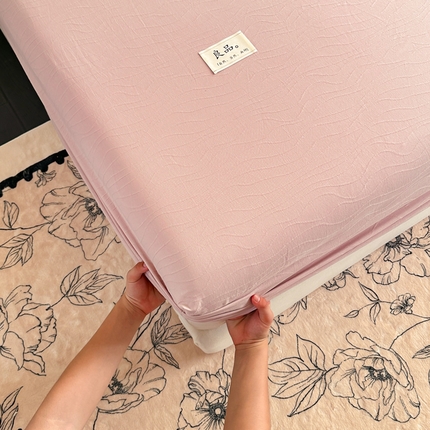 91家纺网 家纺一手货源 找家纺 眠博士 2025新款A类全棉提花床笠系列 单品追忆床笠-桃粉