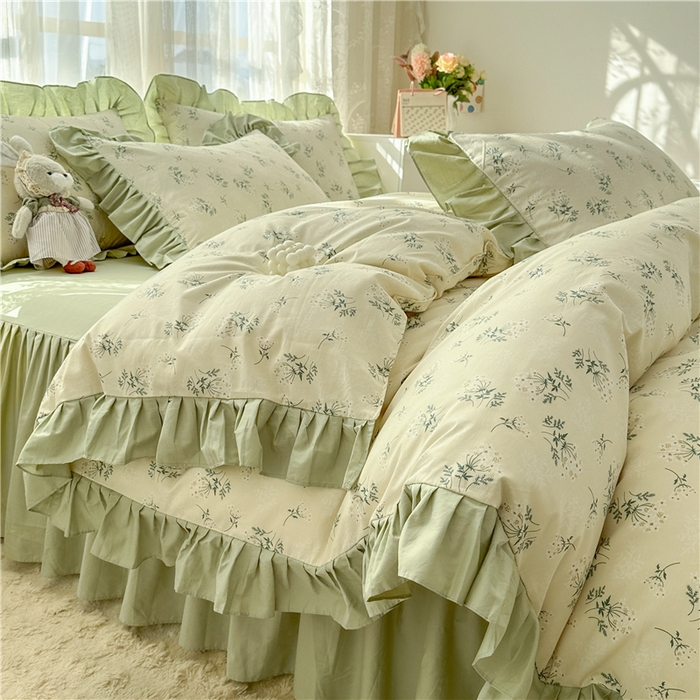 91家纺网 家纺一手货源 找家纺 忘忧草 2025新款全棉小清新床裙四件套 妃子笑