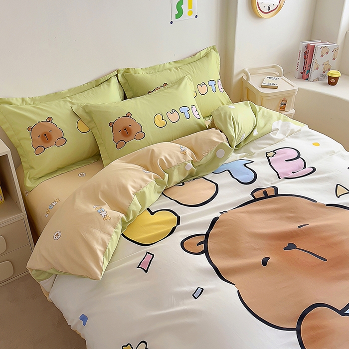 91家纺网 家纺一手货源 找家纺 浩诚 2025新款专版卡皮巴拉纯棉全棉卡通大版四件套-原创水豚卡卡【 提供买家秀 】 水豚巴拉