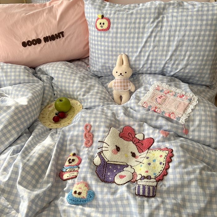 91家纺网 家纺一手货源 找家纺 原素 2025新款萌到心窝窝的毛巾绣四件套 凯特猫咪