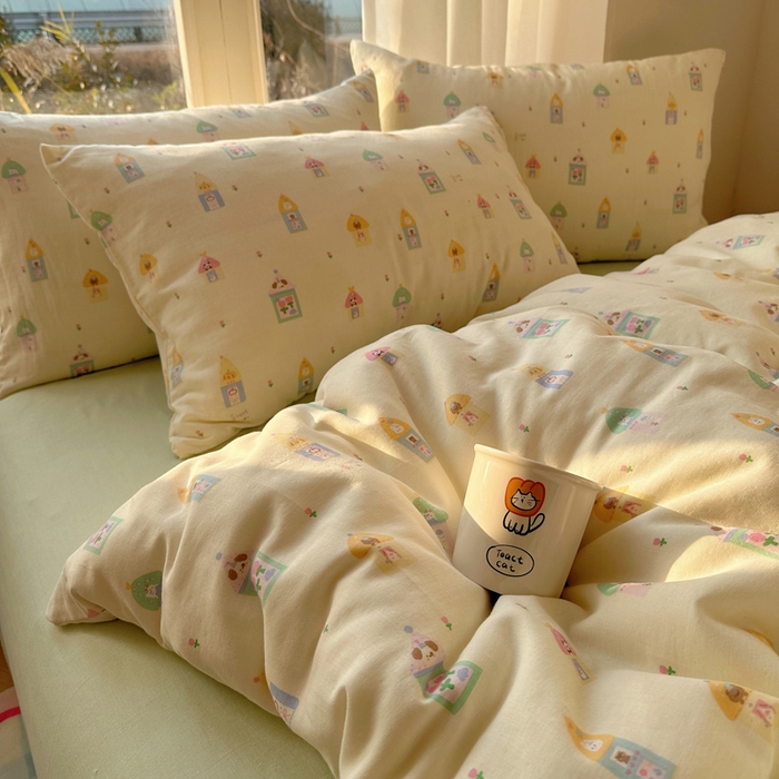 91家纺网 家纺一手货源 找家纺 雅居纺家纺 2025新款全棉双层纱四件套 铅笔屋