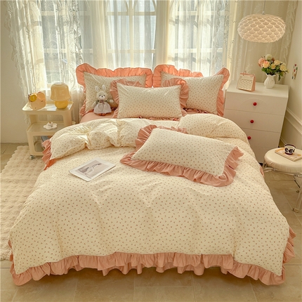 91家纺网 家纺一手货源 找家纺 忘忧草 2025新款全棉小清新床裙四件套 樱桃浪漫