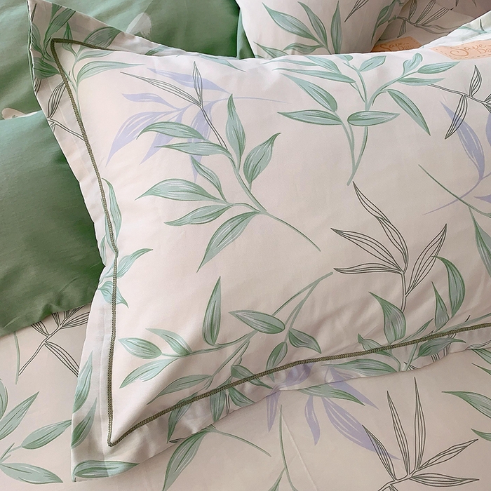 91家纺网 家纺一手货源 找家纺 2025新款亲肤舒适小清新全棉四件套 叶曲