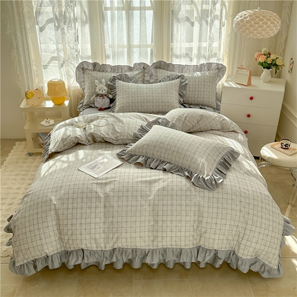 91家纺网 家纺一手货源 找家纺 忘忧草 2025新款全棉小清新床裙四件套 卡芙卡