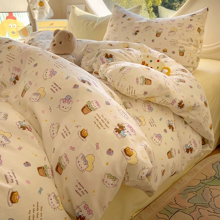 91家纺网 家纺一手货源 找家纺 （总）茉礼 2025新款高克重ins风超柔软软糯糯小清新卡通印花水洗棉四件套