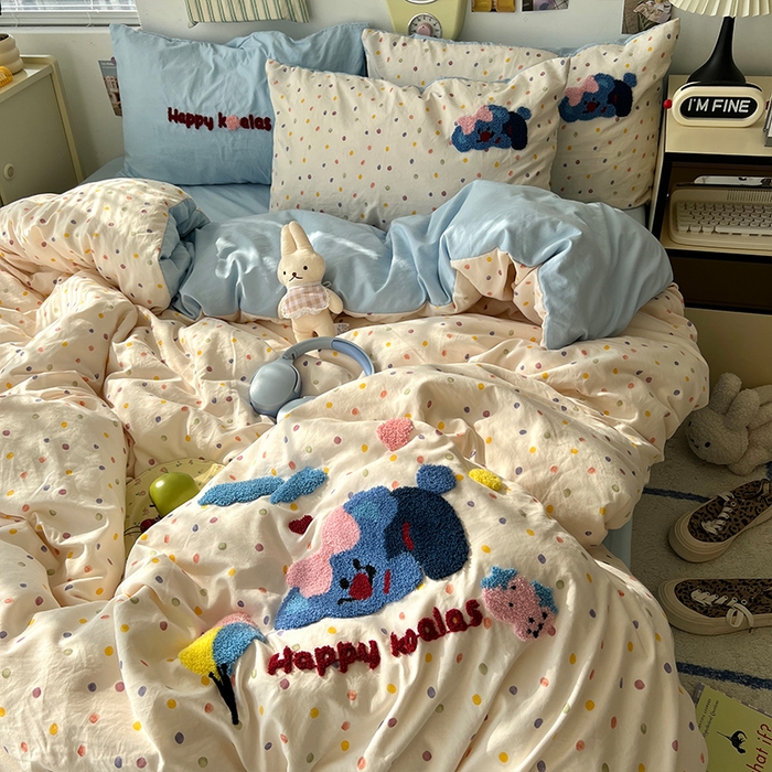 91家纺网 家纺一手货源 找家纺 原素 2025新款萌到心窝窝的毛巾绣四件套 开心考拉