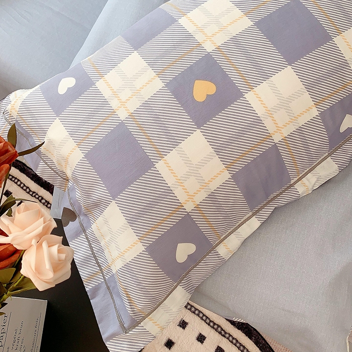 91家纺网 家纺一手货源 找家纺 2025新款亲肤舒适小清新全棉四件套小号标准都有 爱心蓝格