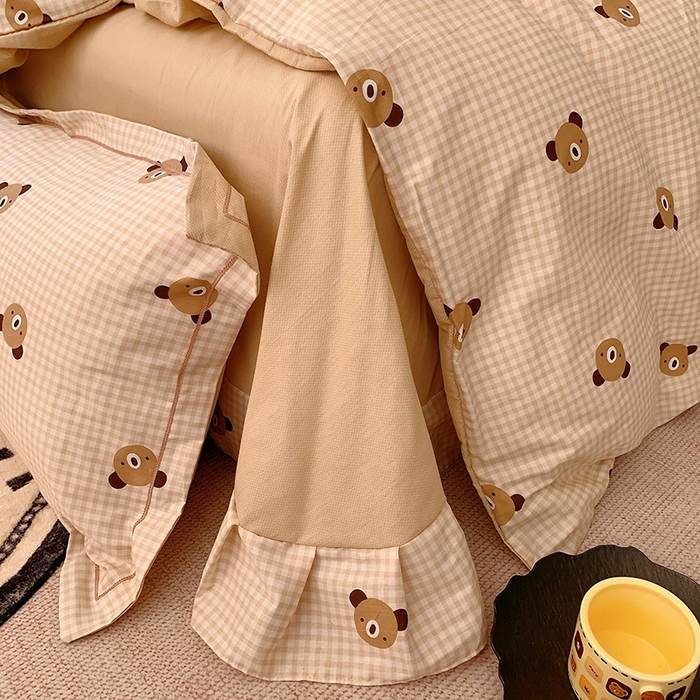 91家纺网 家纺一手货源 找家纺 2025新款亲肤舒适小清新全棉四件套小号标准都有 小浣熊咖