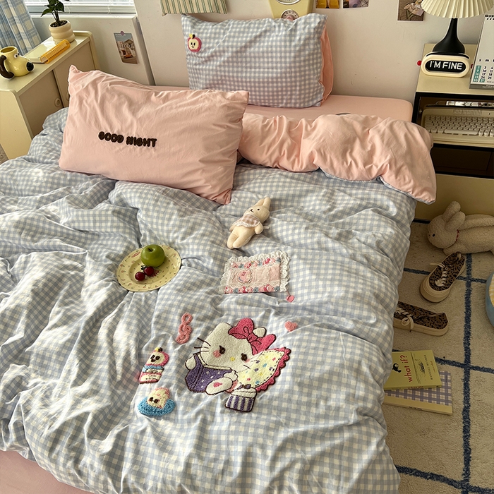 91家纺网 家纺一手货源 找家纺 原素 2025新款萌到心窝窝的毛巾绣四件套 凯特猫咪