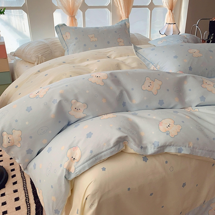 91家纺网 家纺一手货源 找家纺 2025新款亲肤舒适小清新全棉四件套小号标准都有 狗狗精灵