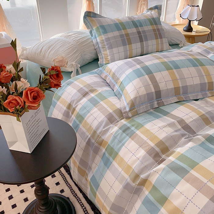 91家纺网 家纺一手货源 找家纺 2025新款亲肤舒适小清新全棉四件套小号标准都有 西格蓝