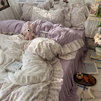 原素 2025新款韩系小花卉花边水洗棉四件套 茉冉