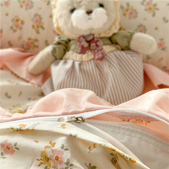 91家纺网 家纺一手货源 找家纺 忘忧草 2025新款全棉小清新床裙四件套 云香