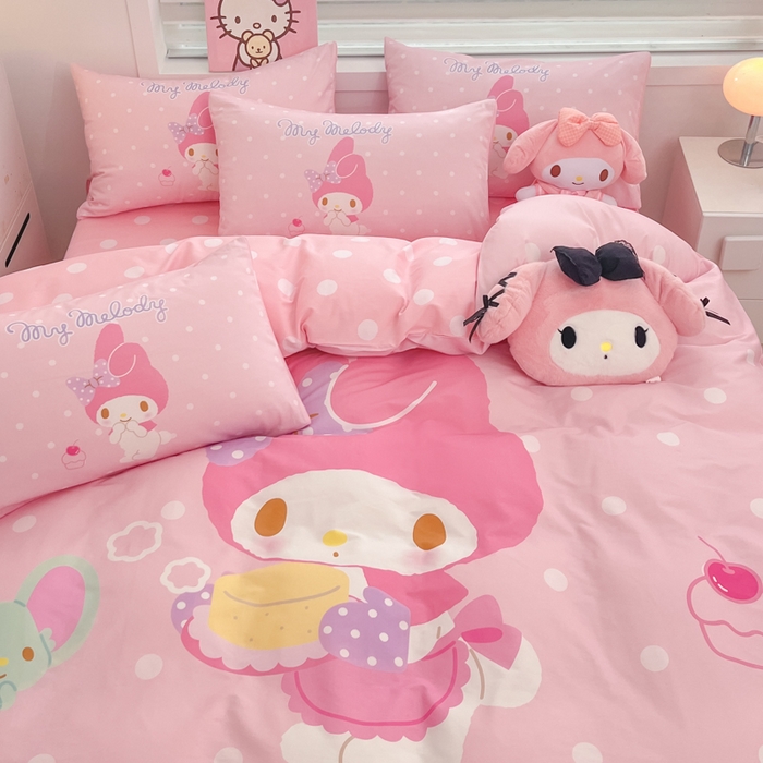 91家纺网 家纺一手货源 找家纺 暮思家居 2025新款正版授权三丽鸥大阪全棉数码印花纯棉四件套（第三批） 大版-波点美乐蒂