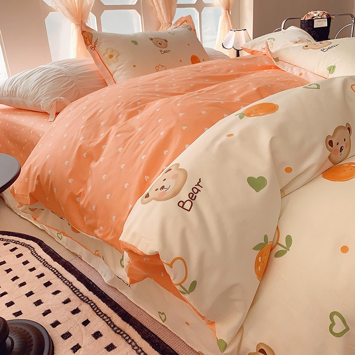 91家纺网 家纺一手货源 找家纺 2025新款亲肤舒适小清新全棉四件套小号标准都有 熊宝乐园