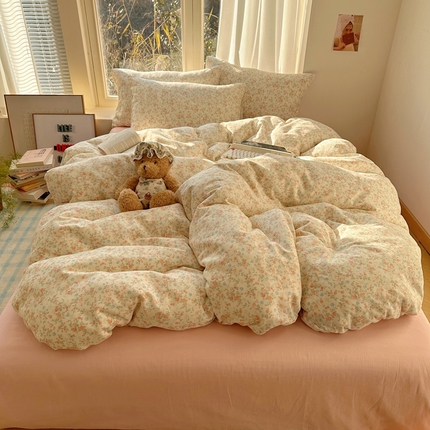 雅居纺家纺 2025新款全棉双层纱四件套 小玫瑰碎花