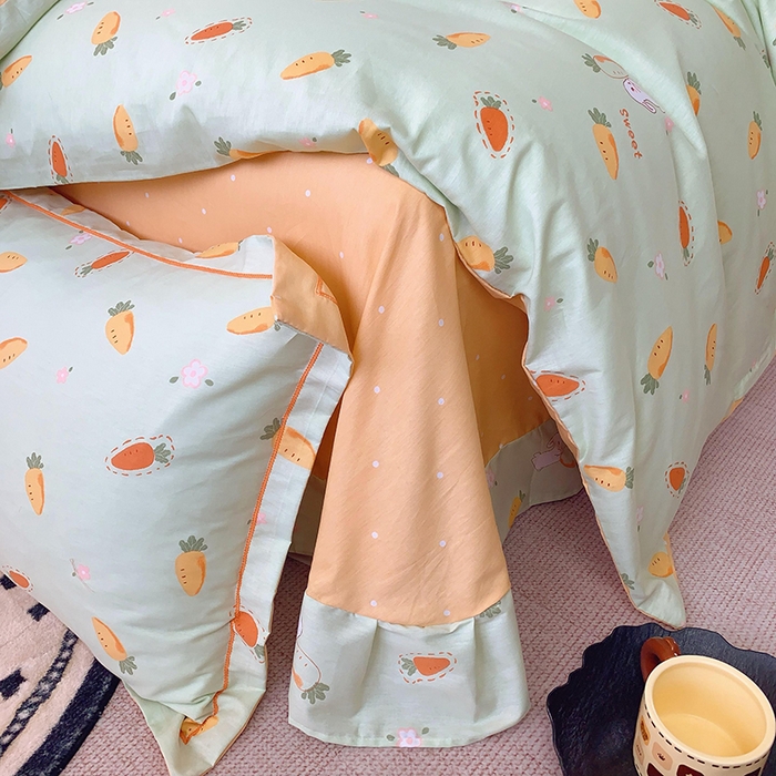 91家纺网 家纺一手货源 找家纺 2025新款亲肤舒适小清新全棉四件套小号标准都有 萝卜蹲绿