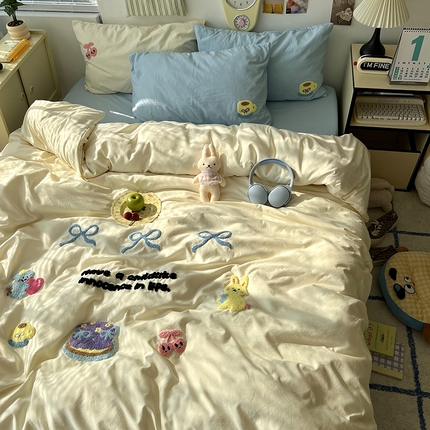 91家纺网 家纺一手货源 找家纺 （总）原素 2025新款萌到心窝窝的毛巾绣四件套